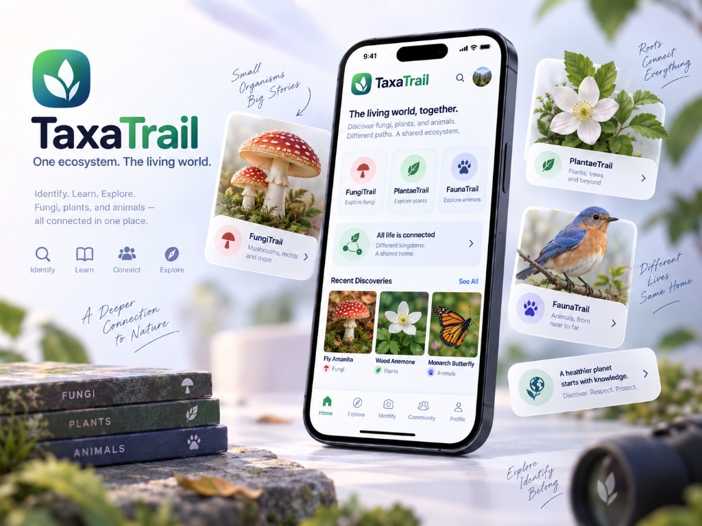 Predogled ekosistema TaxaTrail z gobami, rastlinami in živalmi